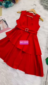 MyDu Shop | MS 2319 Đầm Sát Nách – Nhún Bèo 2 Tầng Thắt Nơ Eo Thanh Lịch
