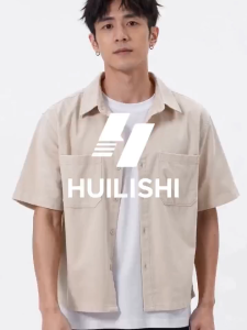 HUILISHI Men Solid Dark Brown Fine Corduroy Short Sleeve Shirts Lapel Collar Double Patch Pocket Loose Fit Casual Overshirt for Spring Summer