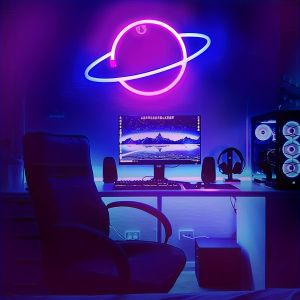 1Pc Planet Shape Neon LightUsb or Battery PoweredFor Game RoomBedroomPartyBirthday ArrangementGifts(Battery Not Included)