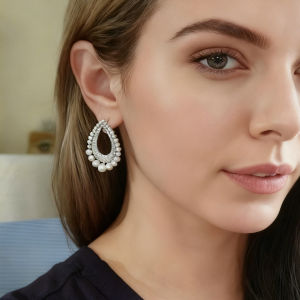 SEQUITO Women Dazzling Big Waterdrop Pearl Long Drop Earrings Micro Pave Tiny AAAAA Cubic Zirconia for Evening Party SE1006