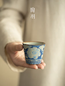 Cốc Trà Gốm Sứ Phong Cách Yuan Blue Ceramic Tea Cup Đơn Giản Thủ Công Cao Cấp Dùng Tại Nhà Cốc Trà Gongfu Chuyên Dụng Cho Chủ Nhà