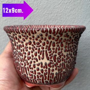 กระถางเซรามิคเคลือบลาวา กระถางแคคตัส กระถางปากแตรเคลือบลาวา ขนาด ปากกว้าง 12 ซม. สูง 9 ซม. เนื้อกระถางหนา เคลือบนูนลายลาวา ใบใหญ่