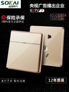 Bộ Ổ Cắm Công Tắc Năm Lỗ Song Kai 86 Champagne Gold Đèn Tường Điện Năng Lượng Hai Ba Chân Gia Đình Lắp Âm Tường Bộ Ổ Cắm