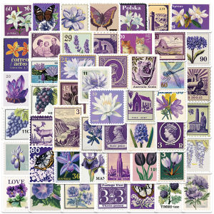 Retro Artistic Purple Floral Stamp Stickers Waterproof Decorative Notebook Mobile Phone Case Cartoon Decoration