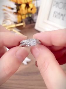 Huitan Vintage Black/White Cubic Zircon 2Pcs Set Rings for Women Anniversary Party Temperament Elegant Lady Accessories Jewelry