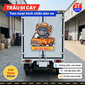 Tem Decal Trâu Vàng Đi Cày Đây Chibi Lái Xe Bán Tải Vui Nhộn Sticker Dán Ô Tô Xe Tải Chống Nước