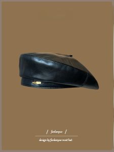 Hong Kong Style PU Leather Beret Hat Womens Retro Fashion Octagonal Flat Top Artist Cap Elegant British Style No Brim Hat