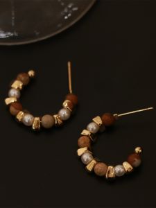 S925 Silver Needle Plated Gold Natural Stone Pearl Earrings Unique Style French Press Earring Clasp Korean Fashion Jewelry