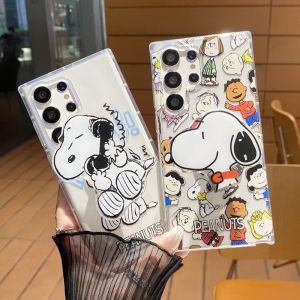 Cartoon Lovely Snoopy Charlie Mobile Phone Case with Phone Holder For Samsung S21, S22, S23, S25 Ultra