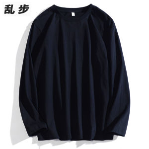 เสื้อยืดแขนยาวผู้ชาย ผ้าฝ้ายแท้ ทรงหลวม คอกลม สีพื้น เสื้อชั้นในแฟชั่น ฤดูใบไม้ร่วง 2023 แบรนด์ Rampo ที่ปรับแต่งได้