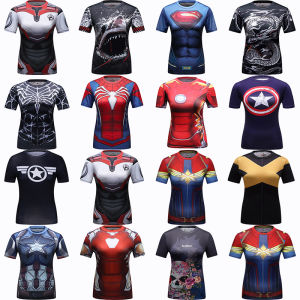 Áo Thun Marvel Capitán América Bó Sát Cho Nữ Thể Thao Yoga Tay Ngắn Co Giãn Nhanh Khô Thoáng Khí Thời Trang Mùa Hè 2018