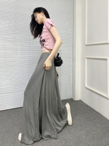 Váy Dài Xếp Ly DM Cạp Cao Bằng Vải Len Mỏng Màu Trơn Dáng Chữ a Dài Mùa Hè Cho Nữ