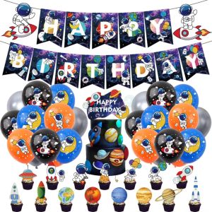 Astronaut Balloons Banner Cake Topper For Outer Space Birthday Party Decorations