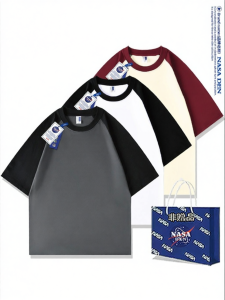 Joint Design American Heavyweight Pure Cotton Patchwork Simple Round Neck Raglan Sleeve T-Shirt
