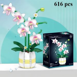 Orchid Building Blocks Flowers Home Décor Accessory for Adults Botanical Collection Valentines Day Gift Idea (606 Pcs)