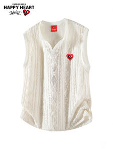 CHARLES JANGS HAPPY HEART | Hollow Lace Grid V Neck Sleeveless Shirt
