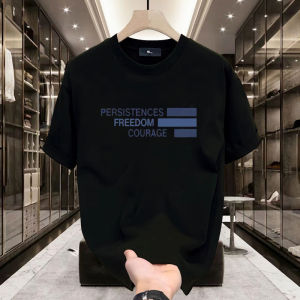 American Casual Simple Letter Pure Cotton Short Sleeve T-Shirt Mens Summer Loose Versatile round Neck Lightweight Luxury Top