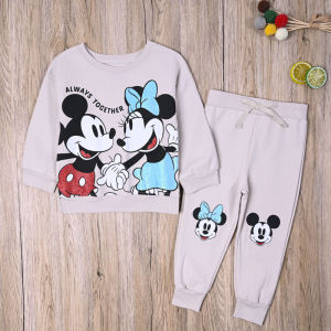 ชุดสองชิ้นเสื้อสเวตเตอร์แขนยาวและกางเกงขายาวสำหรับเด็กผู้หญิง ฤดูใบไม้ผลิและฤดูใบไม้ร่วง สวมใส่สบาย ลายการ์ตูนน่ารัก