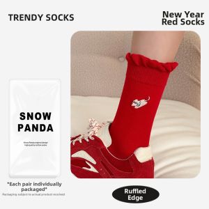 JIFANPAUL | Lucky Year Red Cat Cartoon Pattern Ladies Ankle High Cotton Socks