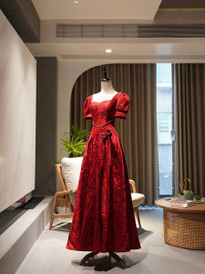 Chinese Style Wedding Dress Princesse Long Sleeve Short Dress Korean Version Satin Fabric Bridal Gown for Engagement And Banquet