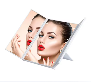 แบบพกพา LED สามด้านแต่งหน้ากระจกพับออกแบบ Travel Vanity กระจกเครื่องสําอางพร้อมขาตั้งปรับแสงสําหรับของขวัญความงาม