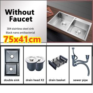 SUS304 Stainless Steel Handmade Nano Single Sink Bowl Kitchen Round Corner Undermount Kitchen - Black & Silver  Sink Bowl SUS304 Stainless Steel workstation sink Kitchen Double Single Bowl Basin Sink Handmade Undercounter Sink