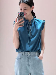 YUFUQING | Blue Lace Trim Sleeveless Tie Waist Denim Shirt Womens Summer New Loose Personality Top Thin High Waist Long Pants Apple Type
