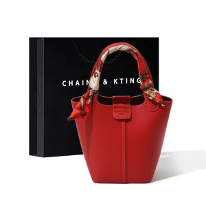 Elegant Large Capacity Bucket Bag Womens Wedding Shoulder Crossbody Bag Fashionable Soft PU Leather Red Color Chainy Kting