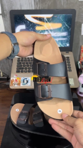 ERGE 39-43 Sandal Selop Slip On Pria Terbaru Sol Puyuh Sepon Anti Licin Casual Hitam Matte Elegan Ringan