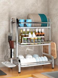 ตู้เก็บของแบบไม่ต้องเจาะรู ชั้นวางจาน ชาม ชั้นวางจาน ชั้นวางจาน เครื่องมือทำอาหาร เครื่องมือทำอาหารในครัว สไตล์เรียบง่ายและโมเดิร์น