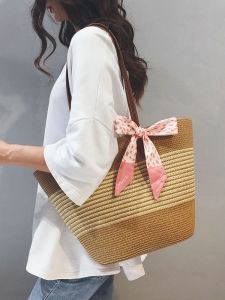 Large Capacity Straw Woven Tote Bag Womens Summer Beachside Single Shoulder Basket Style Handbag Soft Handle Casual Use