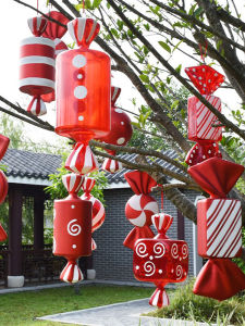 อุปกรณ์ตกแต่งคริสมาสต์ที่แขวนลูกอมสีแดงและสีขาวที่แขวนเครื่องประดับแบบแขวนฉากงานแต่งงานอุปกรณ์ประกอบฉากถ่ายภาพในห้างสรรพสินค้าเหม่ยเฉิน