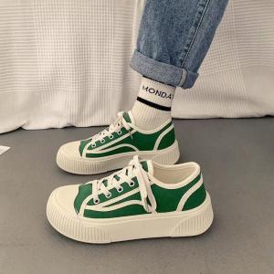 รองเท้าผ้าใบหัวมนสำหรับผู้หญิง สไตล์ย้อนยุค ฤดูใบไม้ผลิ ฤดูร้อน รองเท้าลำลอง รองเท้าสวมสบาย รองเท้าส้นแบน พื้นยาง รองเท้าส้นแบน