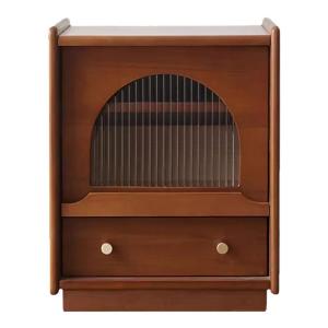 ZheMu Solid Wood Bedside Table Japanese Style Minimalist Low Cabinet Storage Small Cabinet Organizer Wood Bedroom Furniture