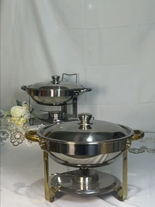 Chafing Dish Food Warmers Buffet Set Stainless Steel Food Heater Round Restaurant Insulation Stove Buffet Stove Set with Lid Rack Catering Supplies