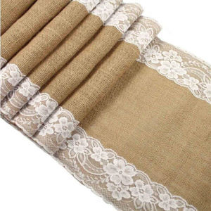 30x275cm Rustic Burlap Lace Hessian Table Runner Natural Jute for Wedding Decoration