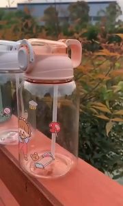 Botol Minum Anak BZ-284 Botol Minum 600ML Transparan Karakter Lucu Free Stiker