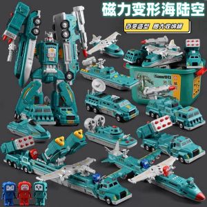 Magnetic Assembly Robot Construction Vehicle Transforming Educational Toy Birthday Gift for 10 Year Old Children