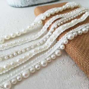 High Quality Pearl Lace Trim Handmade DIY Materials Accessories Collar Clothing Bead Belt Handmade Weaving Belt Home Fabric