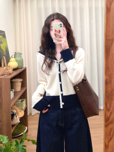 XUECAIQI | Korean Style Sweet Academic Look Navy Collar Sweater Set
