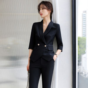 เสื้อสูทผู้หญิงสีดำชุดมืออาชีพสำหรับฤดูใบไม้ผลิและฤดูใบไม้ร่วงเสื้อสูทลำลองสไตล์เกาหลีเรียบหรูที่นิยมในโลกออนไลน์สำหรับคนตัวเล็กชุดทำงาน