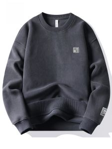 ROMON | Lormen Mens Round Neck Sweatshirt Thickened Long Sleeve Casual Thermal T-shirt Upper Body Integrated Fleece Warm Winter Style