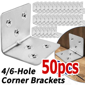 20/30/50 Pcs 90 Degree Right Angle Fixed Connector / Heavy Duty Corner Connector / for Wood Furniture Bedframe Cabinet Table Corner Braces / Stainless Steel Corner Bracket