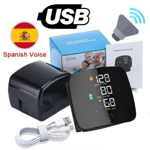 Schbit | Spanish Voice Wrist Blood Pressure Monitor Rechargeable LCD Screen Digital Automatic Tonometer Heart Rate Sphygmomanometer