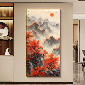 Modern Chinese Style Landscape Painting Wall Art Decorative Corridor Decoration Lucky Entrance Metal Framed Ceramic Core