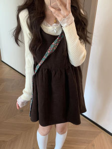 Autumn Winter Christmas Short Dress Inner Wear French Style Feel Vest Doll Skirt Princess Style No Sleeve U Neck