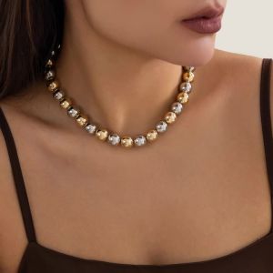 Trendy Charms Big Ball Beaded Short Choker Necklace for Women Large Beads Chains Collar on Neck Accessories 2024 Fashion Jewelry