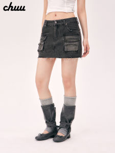 Chuu Multi-Pocket Distressed Denim Mini Skirt Womens New Summer 2025 Commuter Korean Style Embroidered Pocket Natural Waist
