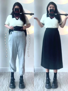 High Waist A-Line Midi Skirt for plus Size Women Black Suit Style Split Hip Covering Half-length Skirt Casual Polyester Fabric