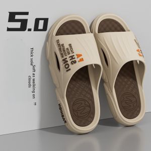 Mens Summer Slip-On Slippers Indoor Outdoor Wear Thick Bottom Anti-Slip Trendy Home Couple Sandals Breathable PVC Injection Molding Rubber Sole